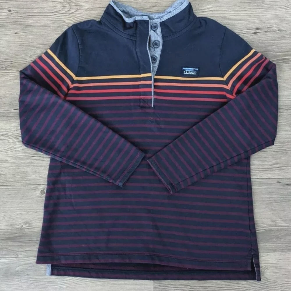 LL Bean Women's Large Striped 1/4 Button Down Sweater